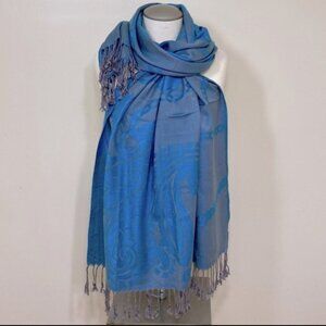 5/$25 Blue Grey Scarf Wrap with Fringe